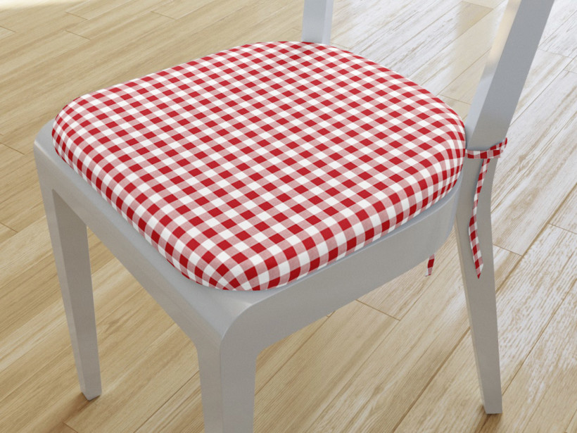 Pernă pentru scaun rotundă din bumbac 39x37cm - carouri roșii și albe