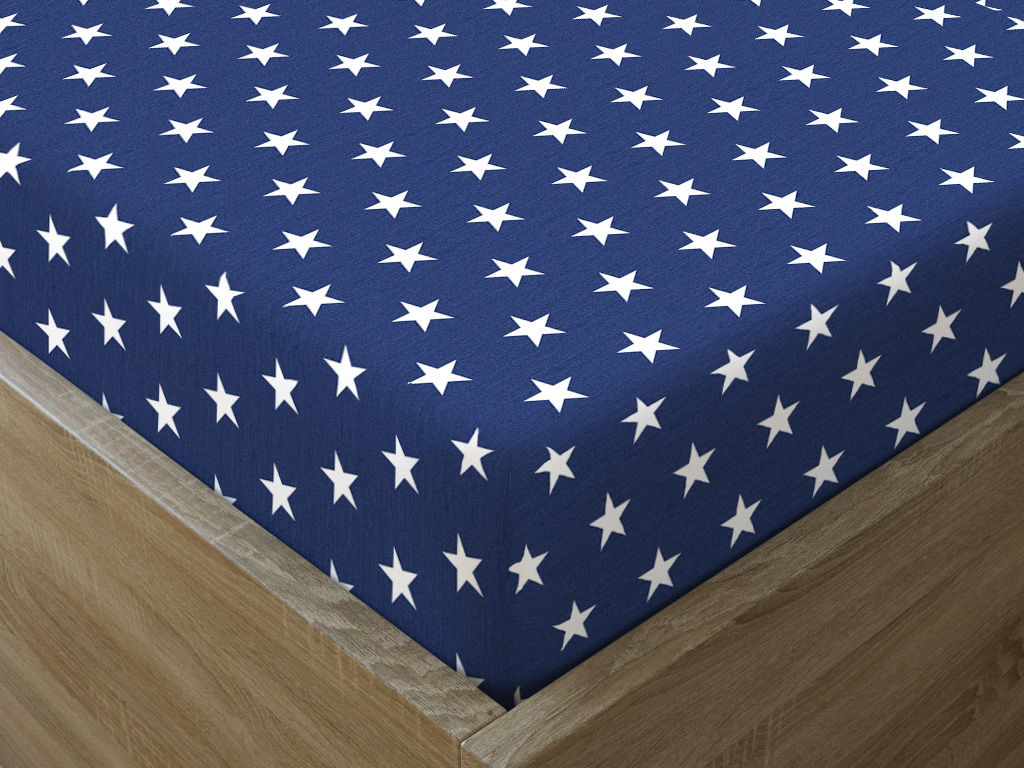 Cearceafuri de pat 100% bumbac cu elastic - steluțe albe pe albastru închis