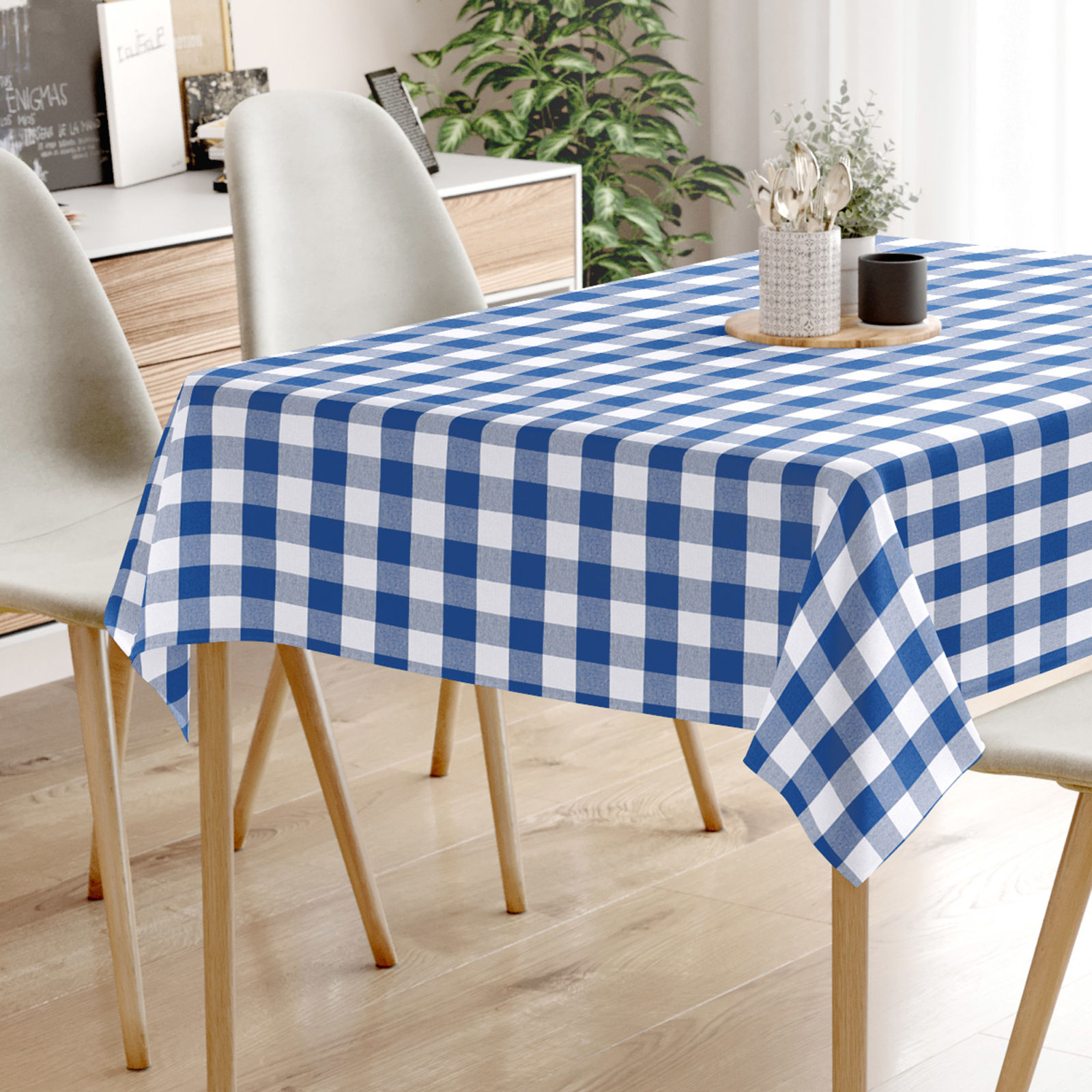 Față de masă decorativă MENORCA - carouri mari albastre și albe