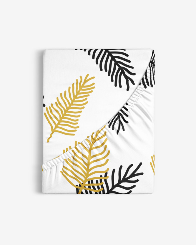 Cearceafuri de pat 100% bumbac cu elastic - frunze de palmier negru și auriu