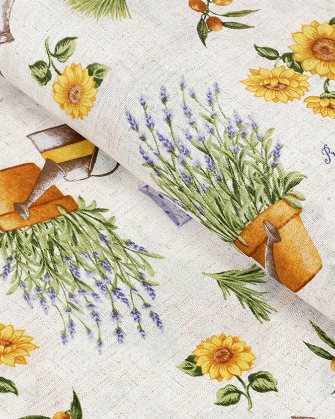 Țesătură decorativă VERONA - floarea soarelui și lavandă