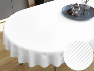 Față de masă din damasc cu dungi 4mm - Atlas Gradl - alb - ovale