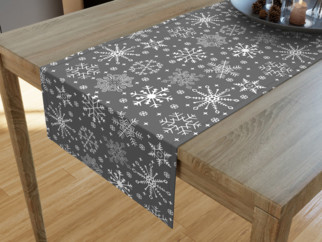 Napron de masă din bumbac - model 091 de Crăciun - fulgi de zăpadă pe gri