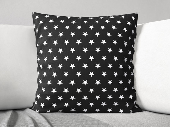 Față de pernă din bumbac - model 541 - steluțe albe pe negru