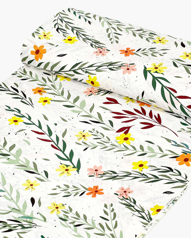 Țesătură SIMONA 100% bumbac - flori și frunze pictate