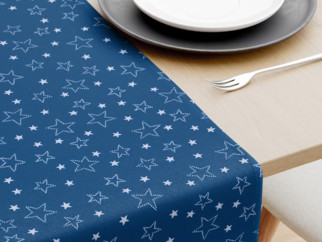 Napron de masă din bumbac - model 016 - steluțe albe pe albastru