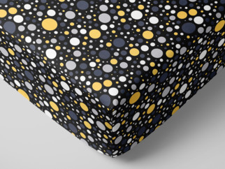 Cearceaf de pat din bumbac cu elastic - model 1015 - buline și cercuri colorate pe negru