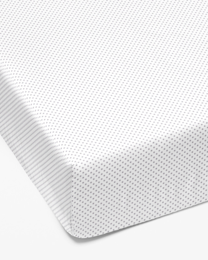 Cearceaf de pat bumbac 100% cu elastic - buline gri pe alb