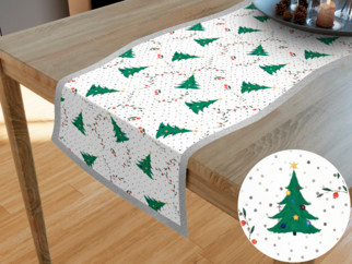 Napron de masă teflonat - model 107 de Crăciun - brazi de Crăciun pe alb