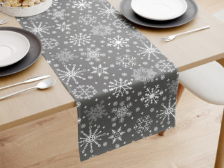 Napron de masă din bumbac - model 091 de Crăciun - fulgi de zăpadă pe gri