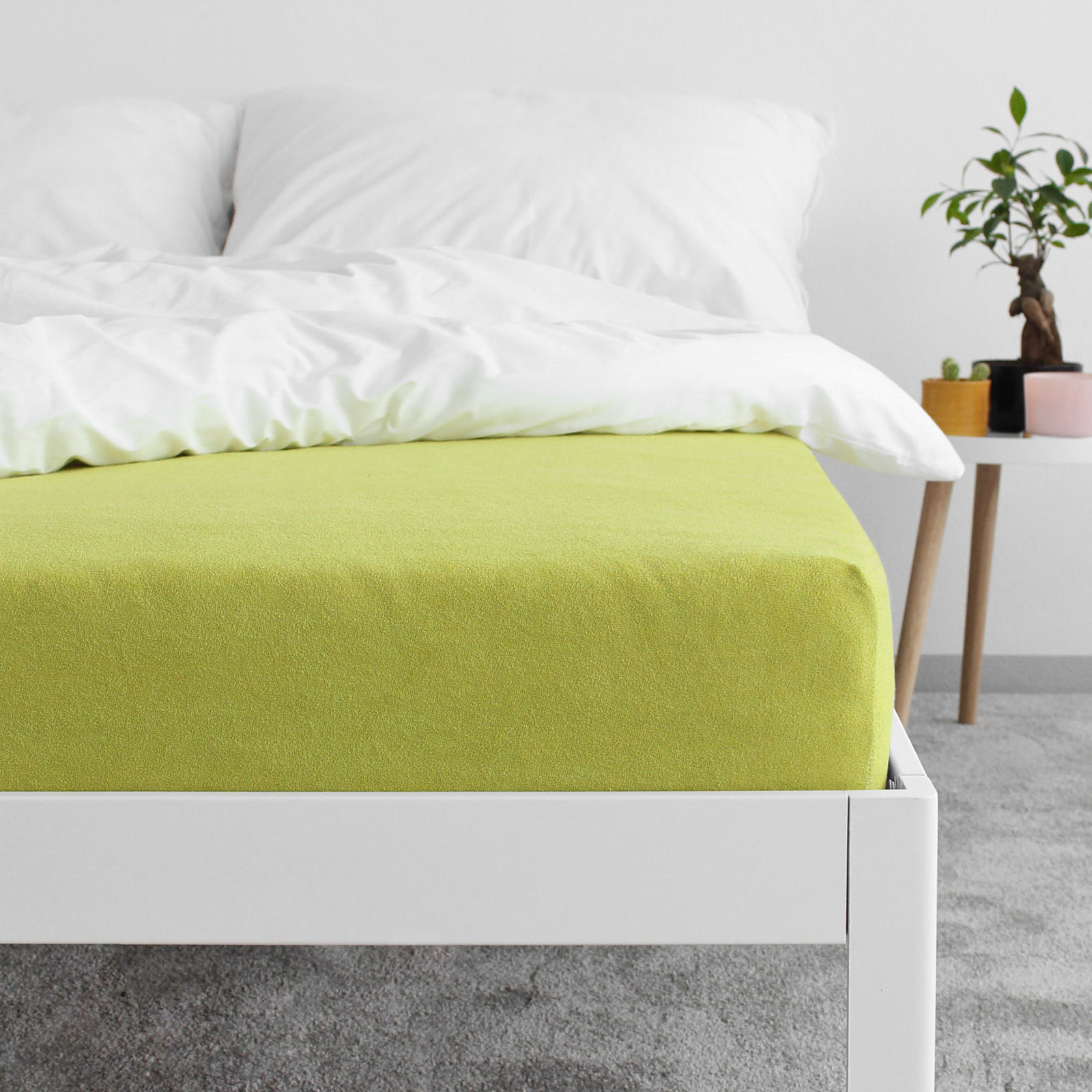 Cearceafuri de pat din terry cu elastic - verde fistic