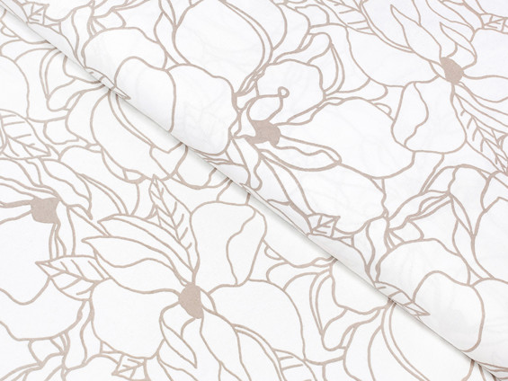 Țesătură din bumbac 100% SIMONA - model 1028 flori în bej deschis pe alb - la metru - lățime 145 cm