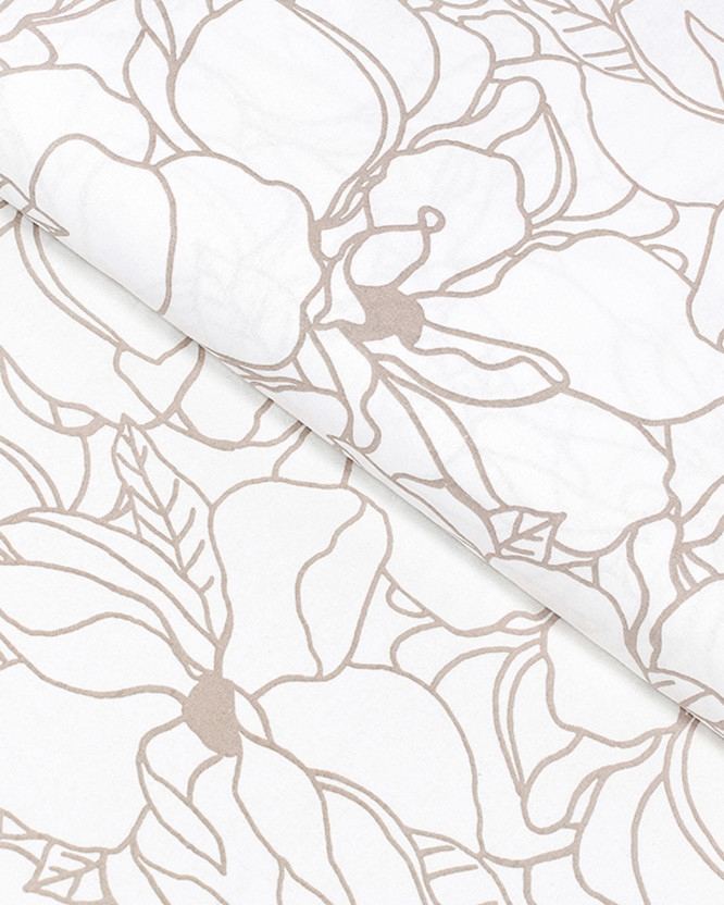 Țesătură SIMONA 100% bumbac - flori în bej deschis pe alb