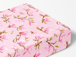 Cearceaf de pat 100% bumbac cu elastic - model 073 magnolii roz