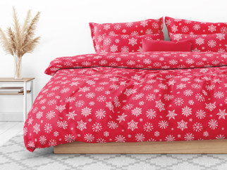 Lenjerie de pat din 100% bumbac - model de Crăciun 1127 fulgi de zăpadă pe roșu