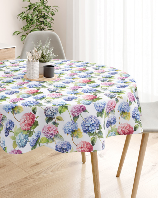 Față de masă decorativă LONETA - flori de hortensie - rotundă
