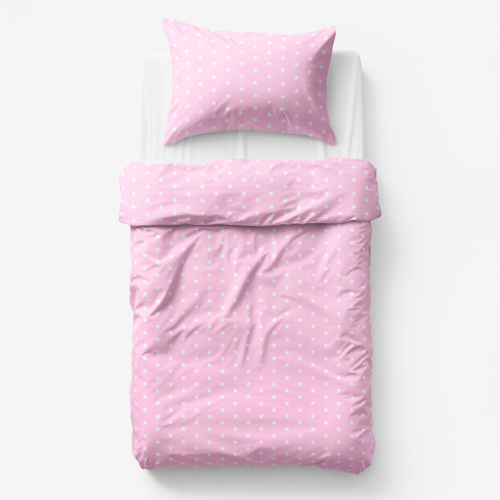 Lenjerie de pat din 100% bumbac pentru copii - steluțe albe pe roz