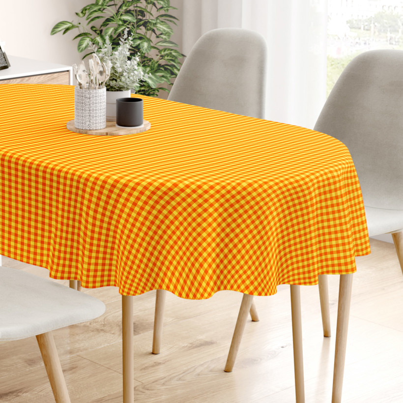 Față de masă din 100% bumbac KANAFAS - carouri mici de culoare galben-portocalie - ovală