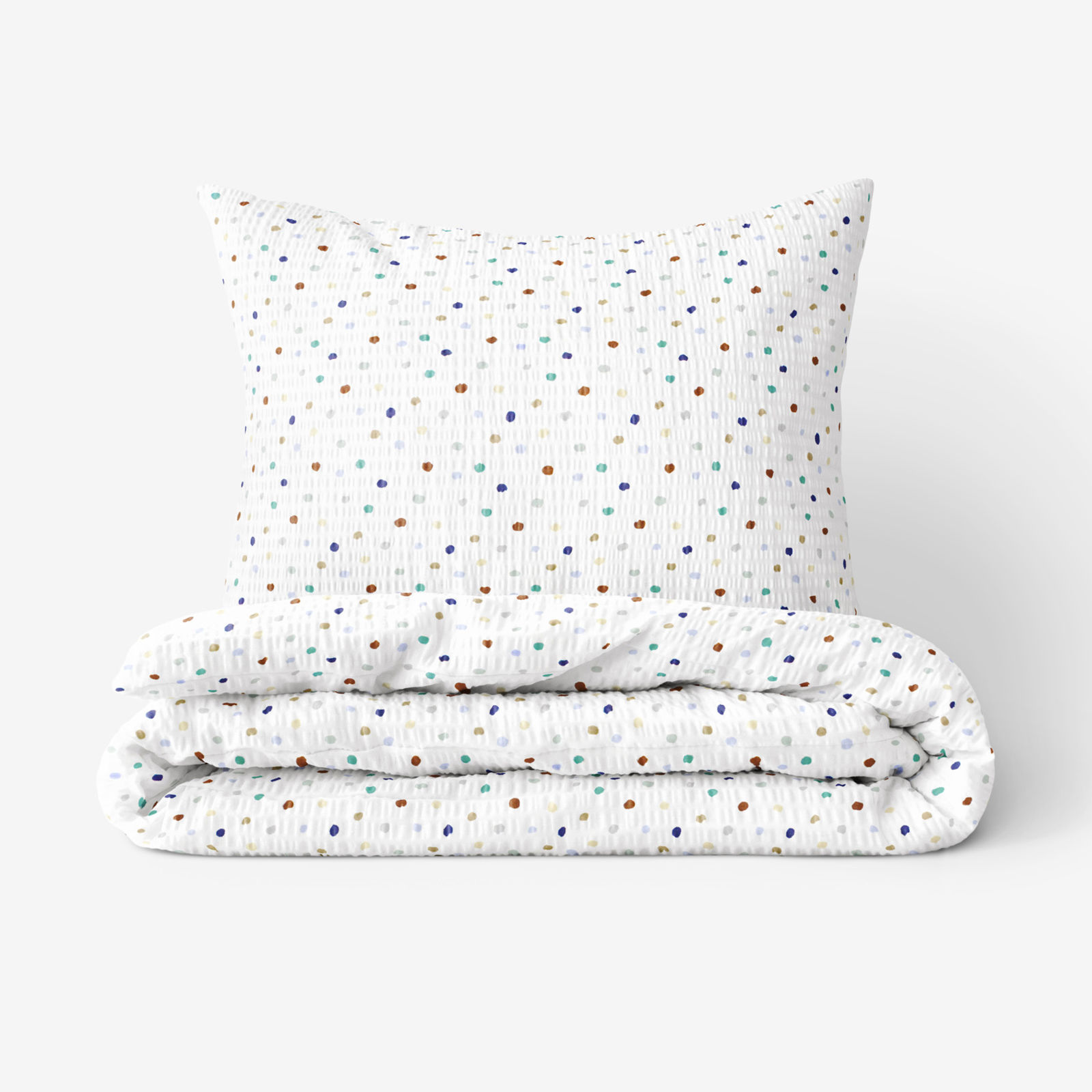 Lenjerie de pat creponată - buline colorate pe alb
