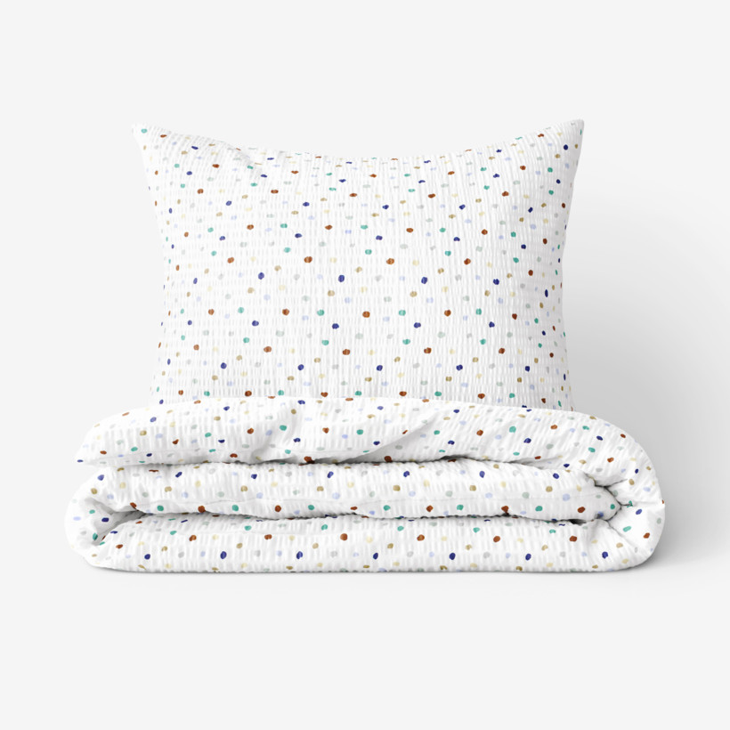 Lenjerie de pat creponată - buline colorate pe alb
