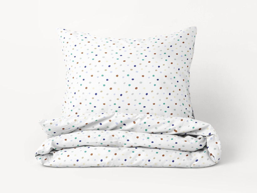 Lenjerie de pat din flanel - buline colorate pe alb