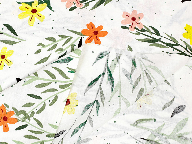 Țesătură SIMONA 100% bumbac - flori și frunze pictate