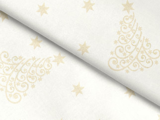 Napron de masă teflonat - model 1105 de Crăciun - brazi și steluțe aurii pe crem