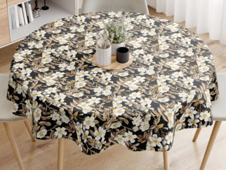 Față de masă decorativă LONETA - model 540 flori pe negru - rotundă
