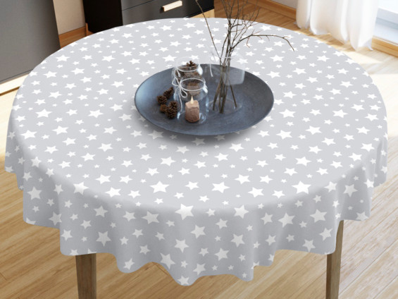 Față de masă decorativă LONETA - model 361 - steluțe albe pe gri - rotundă