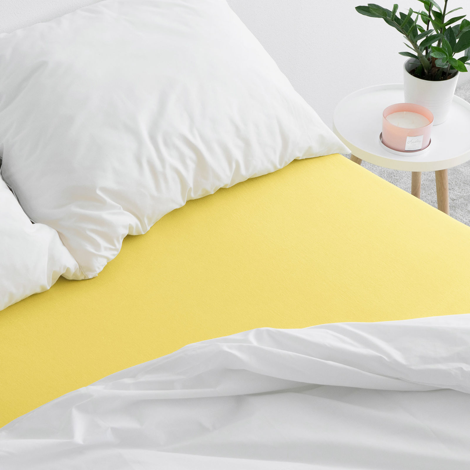 Cearceaf de pat Jersey cu elastic - galben deschis
