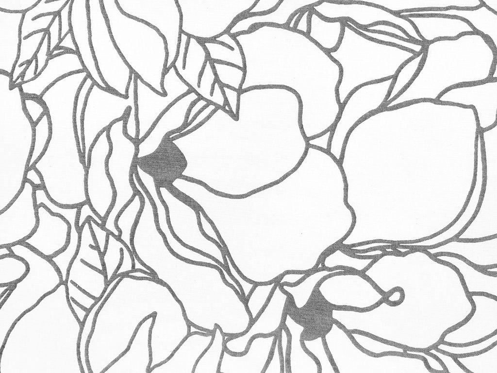 Țesătură SIMONA 100% bumbac - flori în gri închis pe alb