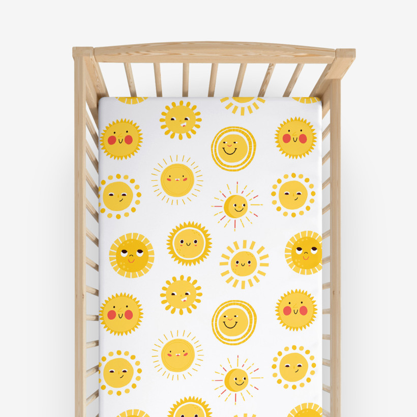 Cearceaf pătuț din 100% bumbac cu elastic - soarele zâmbitor