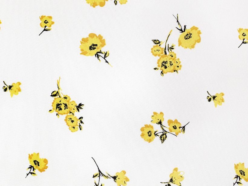 Țesătură SIMONA 100% bumbac - flori galbene pe alb