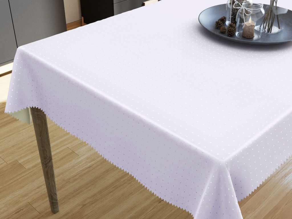 Față de masă teflonată exclusivă - model 092 - albă cu nuanță violet și pătrățele lucioase