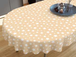 Față de masă decorativă  LONETA - model 360 - steluțe albe pe bej - ovală