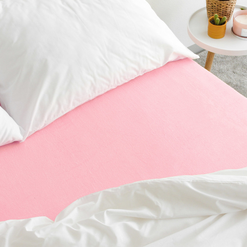 Cearceaf de pat din terry pentru saltele înalte - roz