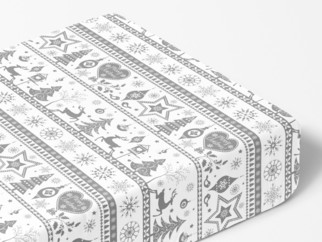 Cearceaf de pat din bumbac cu elastic - model 818 - simboluri de Crăciun pe alb