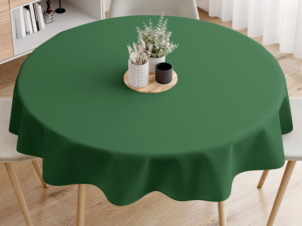 Față de masă din bumbac - verde închis - rotundă starý