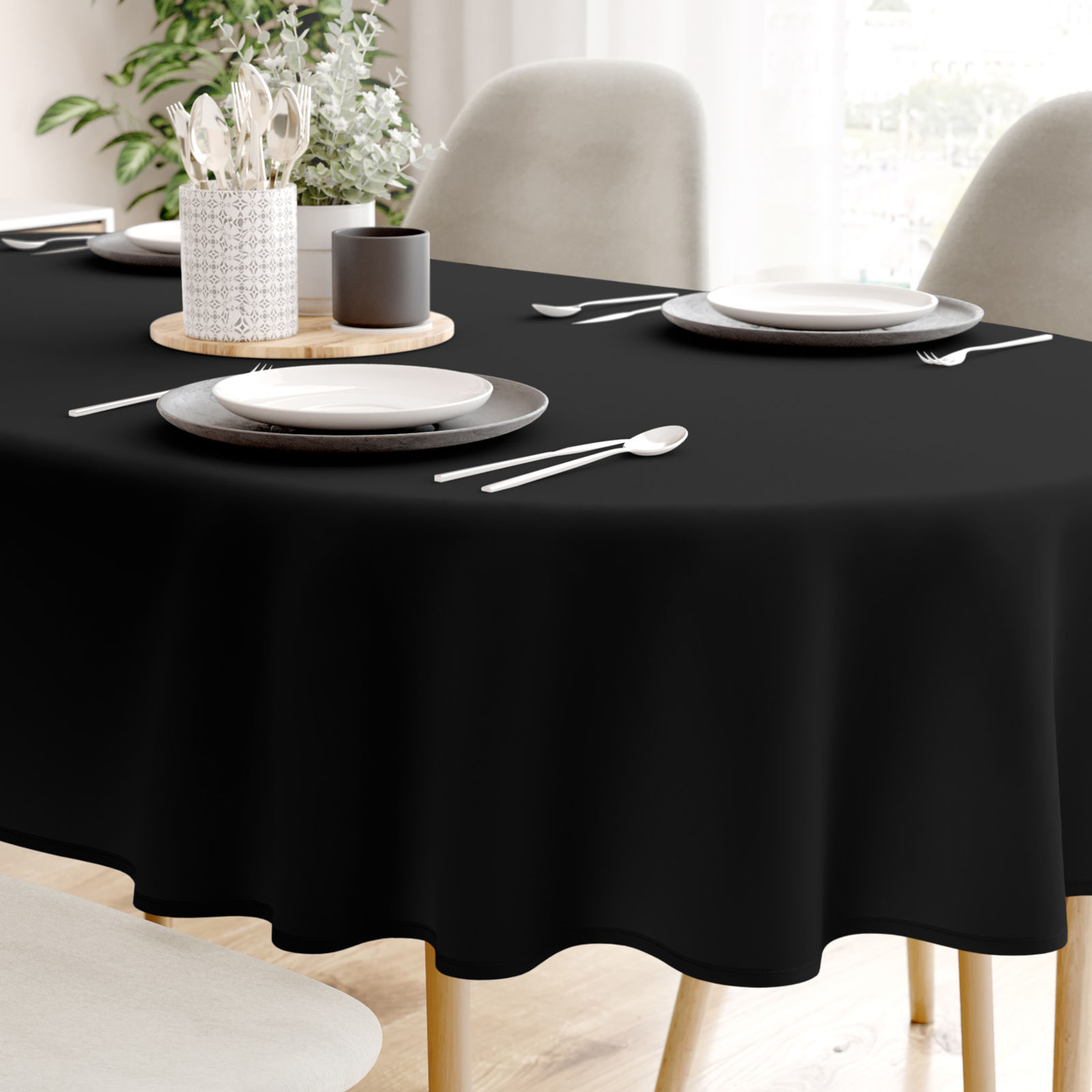 Față de masă decorativă  LONETA - negru - ovală