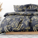 Lenjerie de pat de lux din bumbac satinat - model 1059 - frunze aurii și negre pe gri antracit