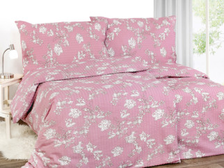Lenjerie de pat creponată - model 1004 - crini pe roz vechi