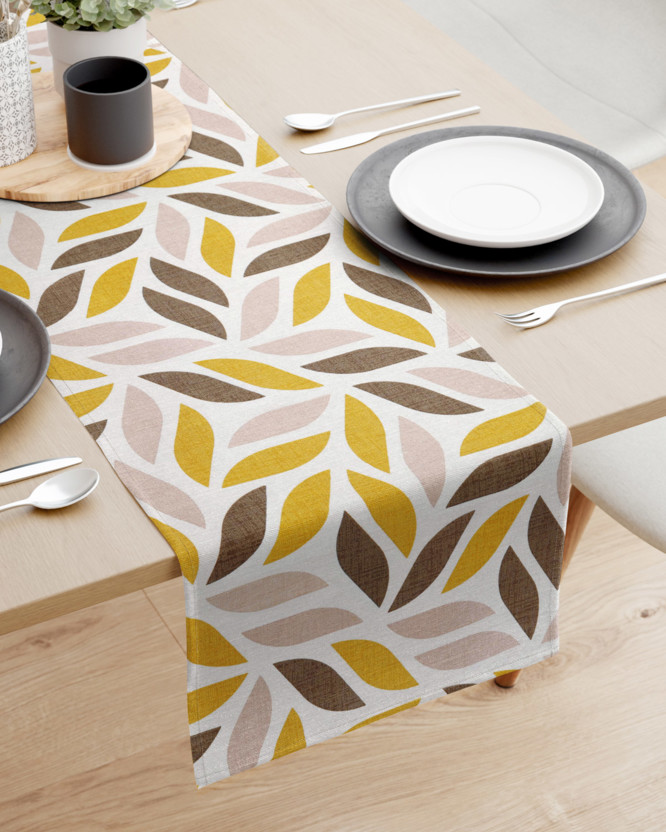 Napron de masă decorativ LONETA - frunze geometrice aurii și maro