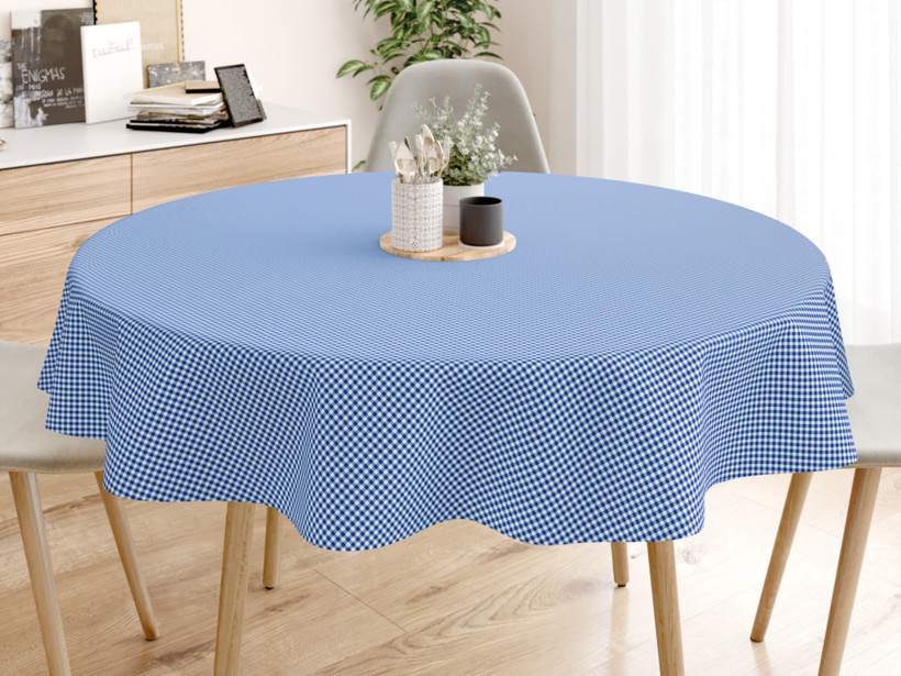 Față de masă decorativă MENORCA - carouri mici albastre și albe - rotundă