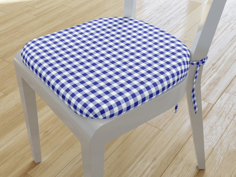 Pernă pentru scaun rotundă din bumbac 39x37cm - carouri albastre și albe