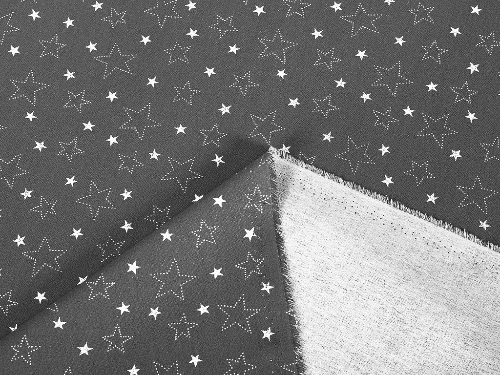 Țesătură SIMONA 100% bumbac - steluțe albe pe gri