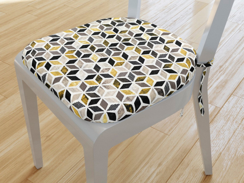 Pernă pentru scaun rotundă decorativă 39x37cm - VINTAGE -  mozaic cu auriu