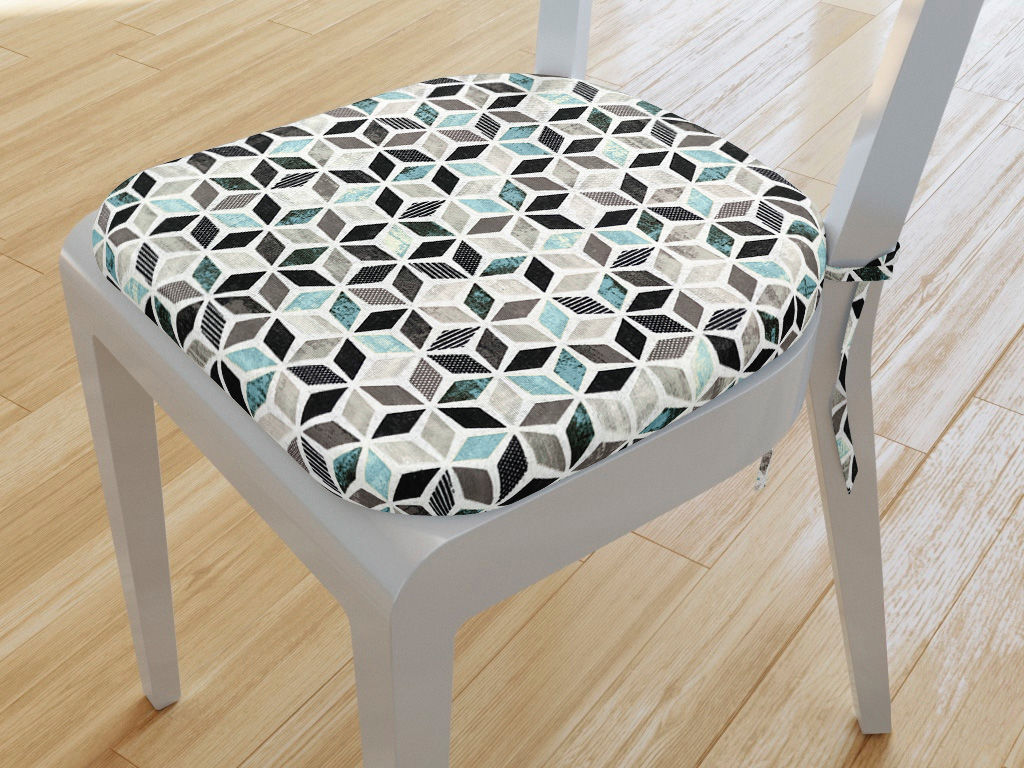 Pernă pentru scaun rotundă decorativă 39x37cm - VINTAGE - mozaic cu turcoaz