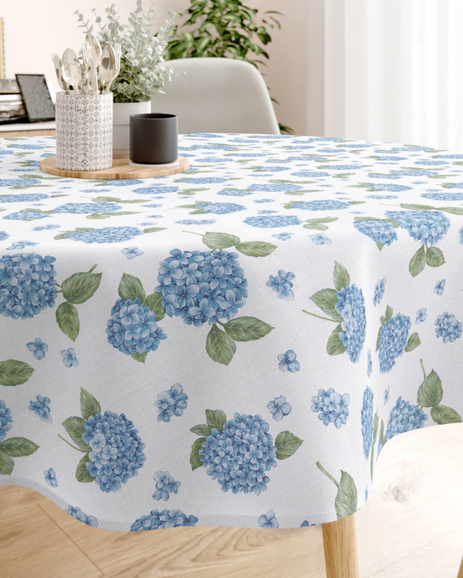 Față de masă decorativă LONETA - flori de hortensie albastră - rotundă