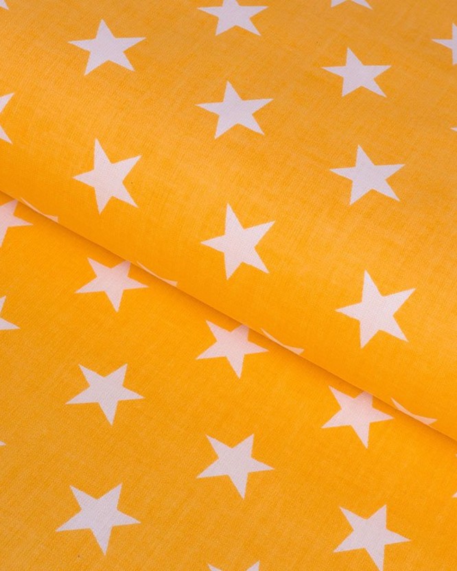 Țesătură SIMONA 100% bumbac - steluțe albe pe portocaliu