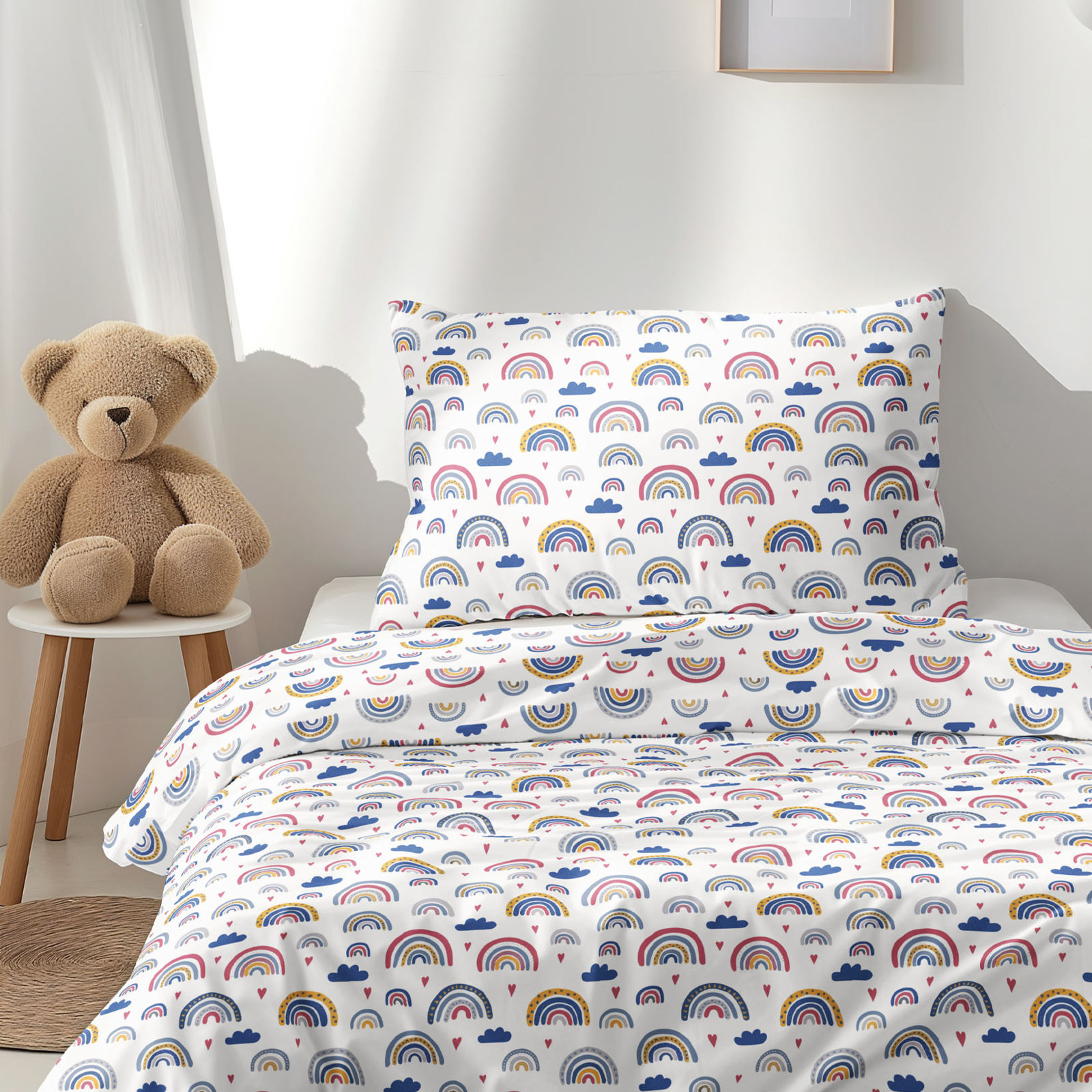 Lenjerie de pat pentru copii din 100% bumbac - curcubee colorate pe alb